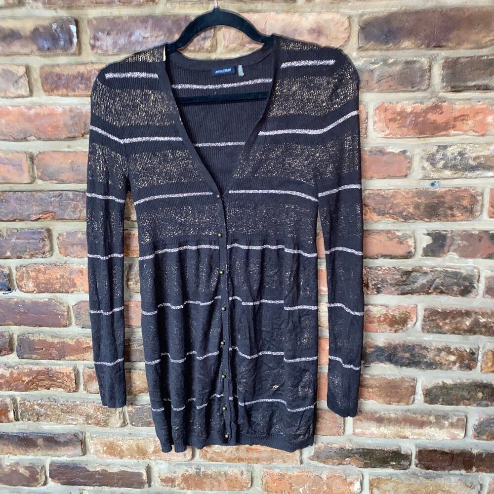 Magaschoni Brown Metallic Sparkle Button Down Cardigan Sweater Womens Size Small